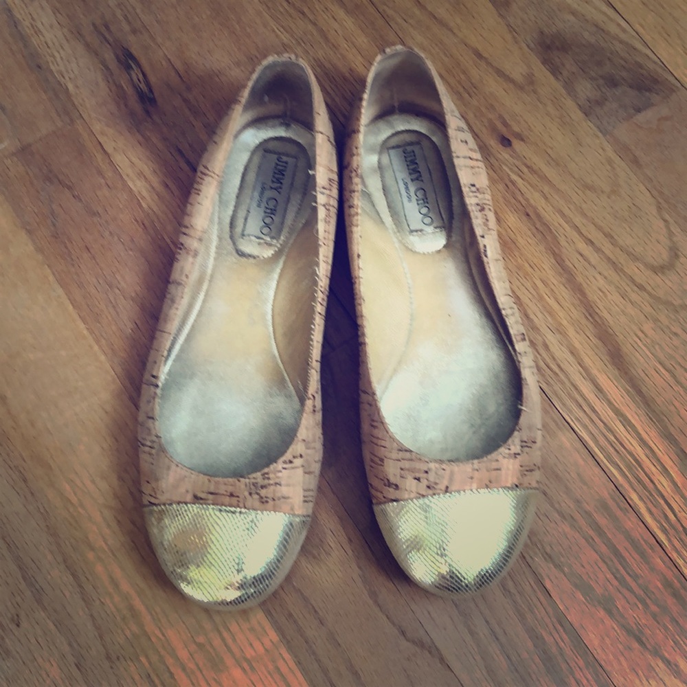 Jimmy Choo Cork and Gold Cap Toe Flat
